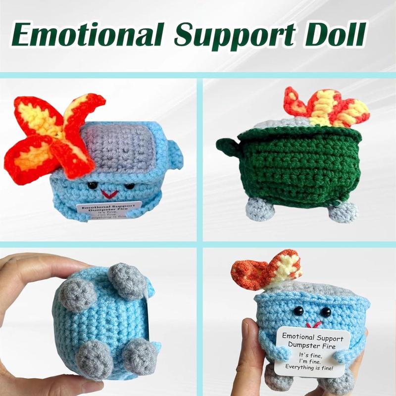 7 pcs a pack Emotional Support Crochet Dumpster Fire with Positive Card Cute Room Decor,Christmas Gift For Friends,Christmas Decoration