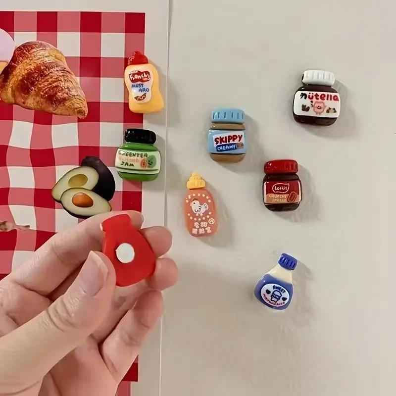 Cartoon Condiment Bottle Design Refrigerator Magnet, 8 Counts set Mini Magnetic Backing Refrigerator Magnet, Creative Fridge Magnet for Home Office Decoration