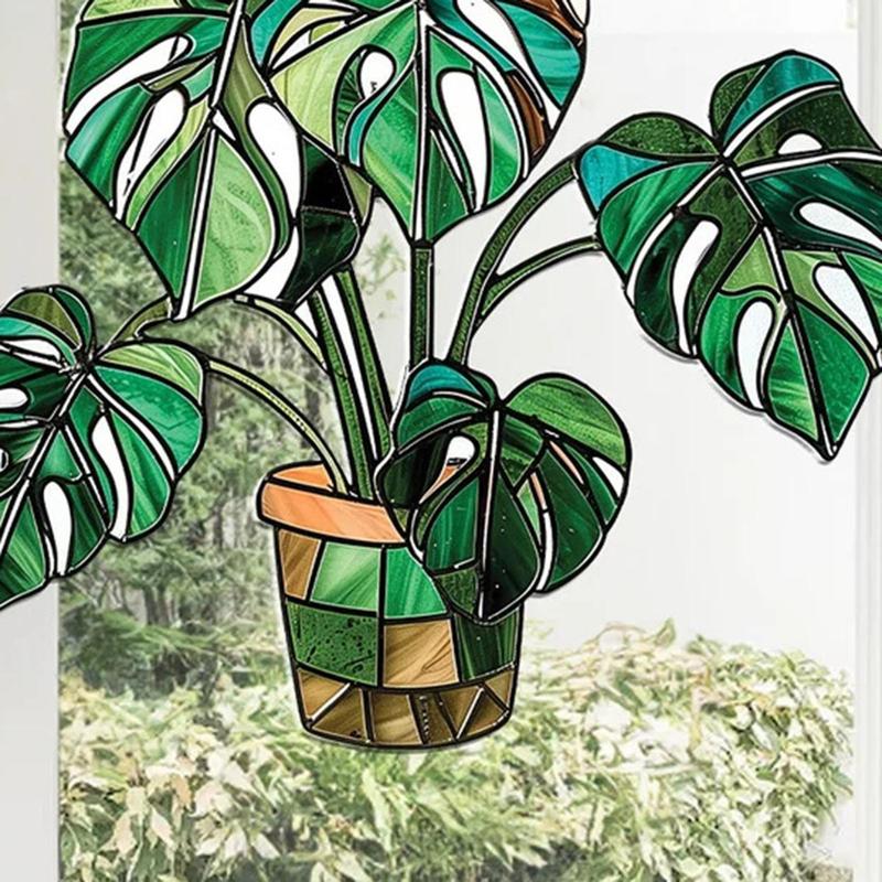 Potted Plant Design Hanging Ornament, 1 Count Creative Design Acrylic Decor, Suitable for Home, Office Or Garden, Unique Leaf Acrylic Decoration