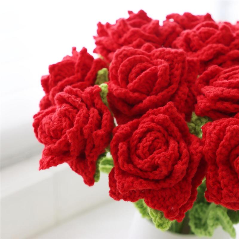 Artificial Rose Bouquet without Vase, 12pcs Handmade Woven Artificial Flower, Decorative Flower for Home Party & Wedding, Flowers Bouquet Bedroom Decor, Roses Bouquet  Flower Arrangement