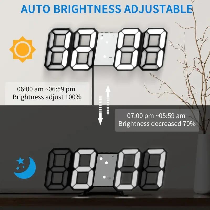 Modern 3D LED Digital Clock, USB Powered Alarm Clock with Night Light, Adjustable Brightness Clock for Desk or Wall, Perfect for Bedroom Decor