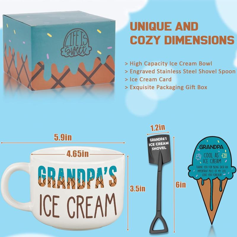 Grandpa Xmas Gifts from Grandkids, Grandfather Christmas Stocking Stuffer, Holidays Birthday Grandpa Gifts from Grandchildren, Novelty Grandpa Ceramic Bowl gift for Ice Cream Lover