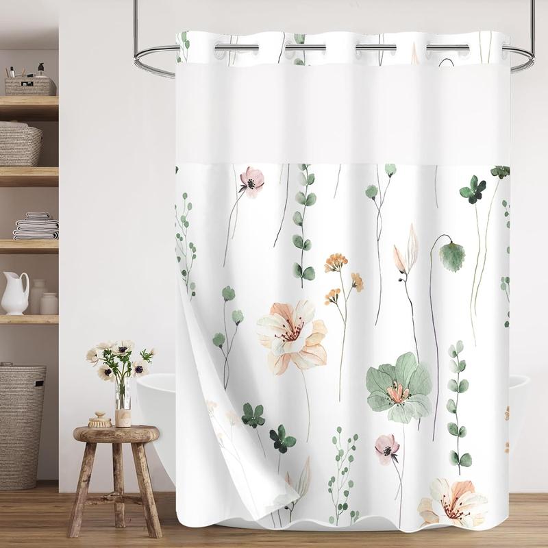 Floral Print Shower Curtain, 1 Count Waterproof Shower Curtain with Hooks, Bathroom Curtain, Bathroom Supplies for Home Use