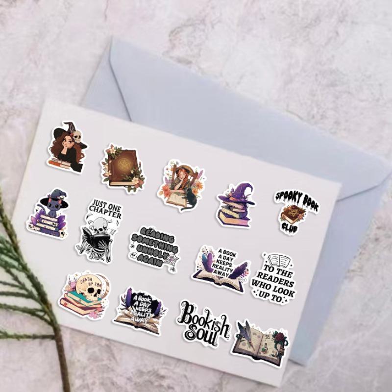 Cute Bookish Sticker, 50pcs set Waterproof Self Adhesive Decor Paper, Decor Sticker for Gift Greeting Card Water Bottle Laptop Phone Car