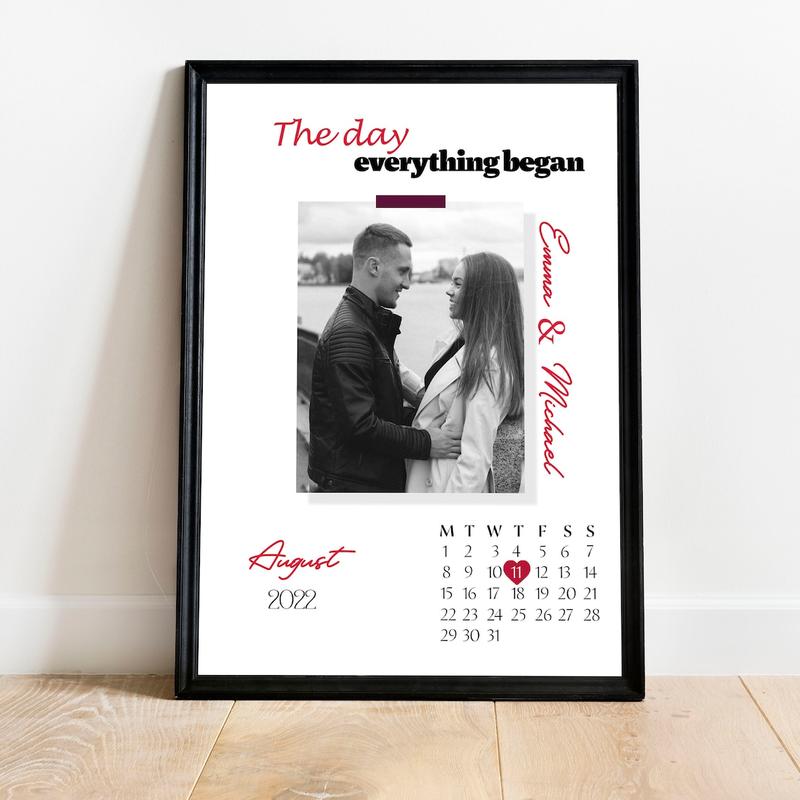 Personalized date poster with photo for couple, Custom Couple Calendar and Photo, Couples Custom Gift, Personalized Couple print Valentine Day Gift Decor Wall