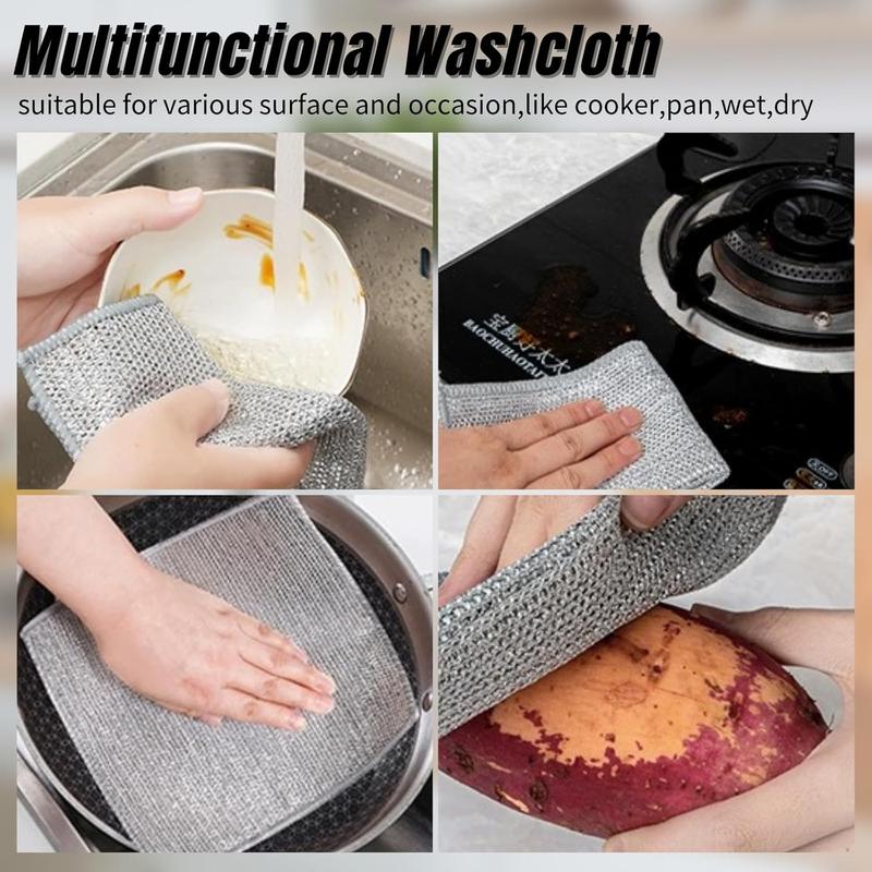 10 Pack Multifunctional Non-Scratch Wire Dishcloth for Kitchen - Silver Wire Washing Cloth Rags