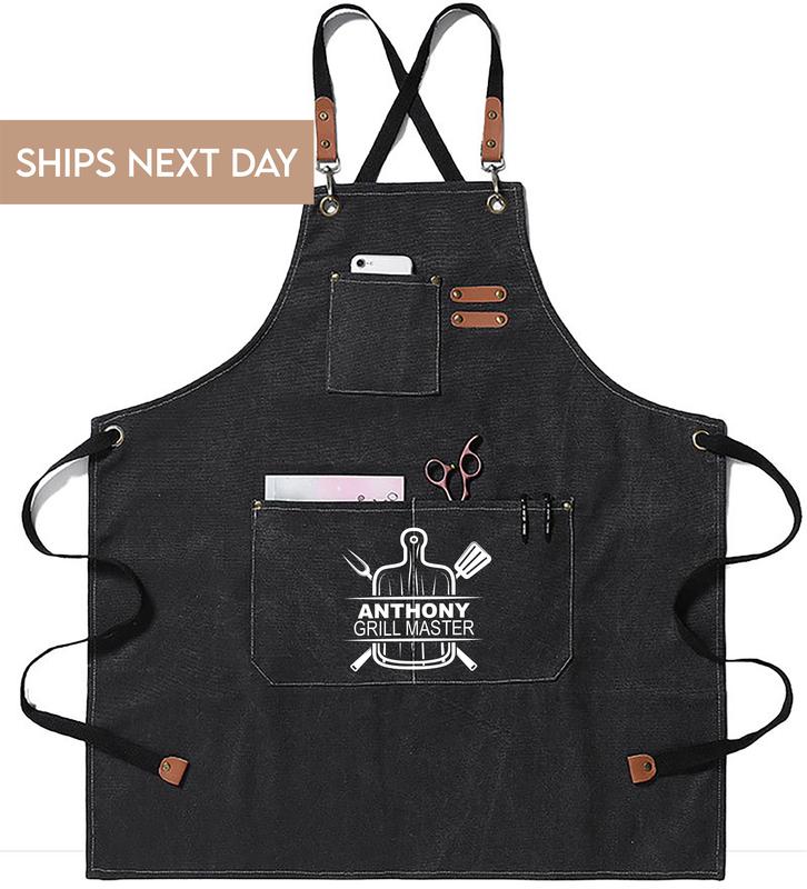 Personalized Name Grill Master Apron For Man, Gift For Him, Dad Gift, Gift For Husband, Friend Gift, Anniversary Gifts, Birthday Gifts, Custom Grill Apron, BBQ Apron, Chef Apron, Kitchen Apron, Adjustable Canvas Apron, Kitchen Accessory, Apron With Pocket