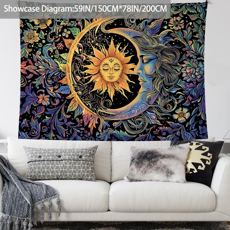 Sun & Moon Pattern Tapestry, 1 Count Mysterious Flower Hanging Carpet, Home Decor for Bedroom, Living Room, Dormitory Wall