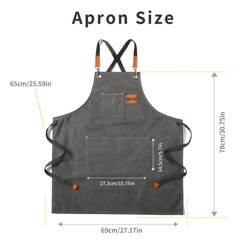 Canvas Apron, 1 Count Waterproof Work Apron with Pocket, Durable Apron for Kitchen, Cooking, Baking, Barbecue, Outdoor Camping