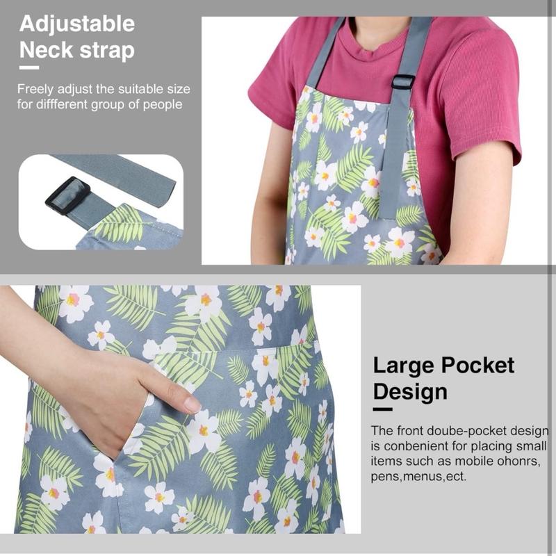 3 Pack Floral Aprons with Pocket, Blooming Womens Aprons Waterproof Adjustable Cooking Aprons for Kitchen Gardening and Salon