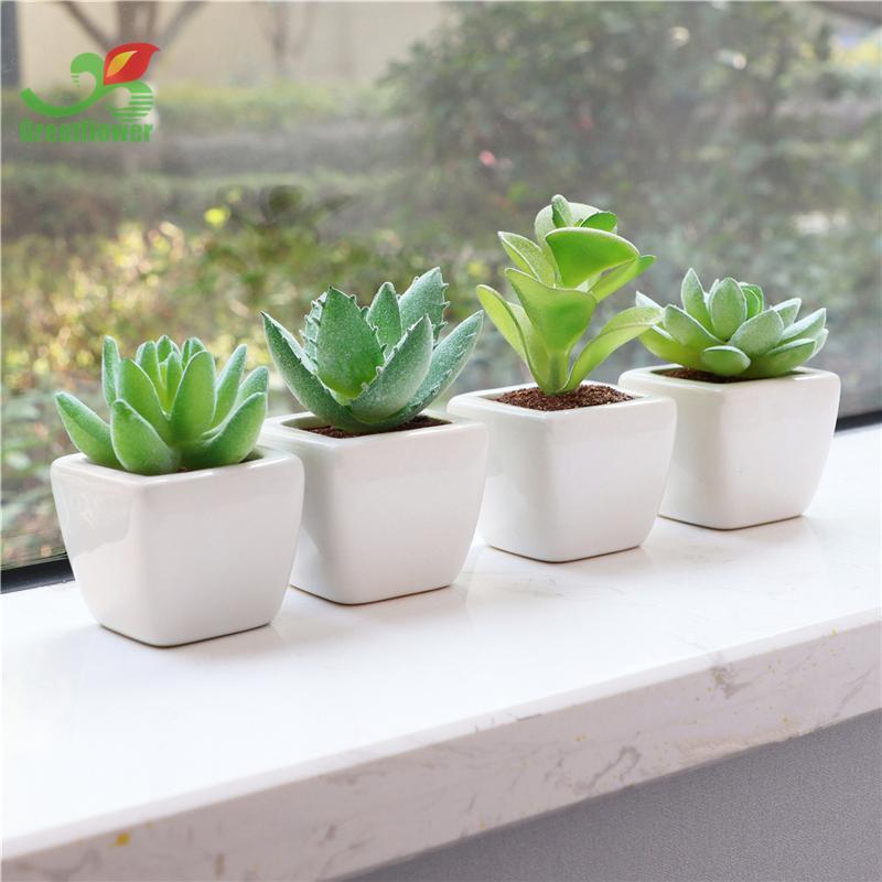 Artificial Potted Succulent, 4pcs Desktop Mini Decorative Simulation Plant Decoration, Mini Plastic Faux Bonsai Ornaments for Home Decor