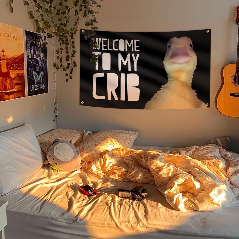 3 x 5 FT Welcome to My Crib Flag - Funny Welcome Home Tapestry with Duck Face Sign Backdrop for Teenagers, College Dorm Rooms, Bedroom Wall Hanging Banner, Indoor and Outdoor Decorations Decorative