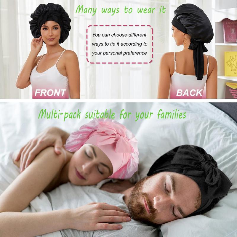 Solid Color Hair Bonnet, 4 Counts set Wide Band High Elasticity Hair Bonnet, Fashionable Sleeping Bonnet for Women & Men, Heatless Styling Tools