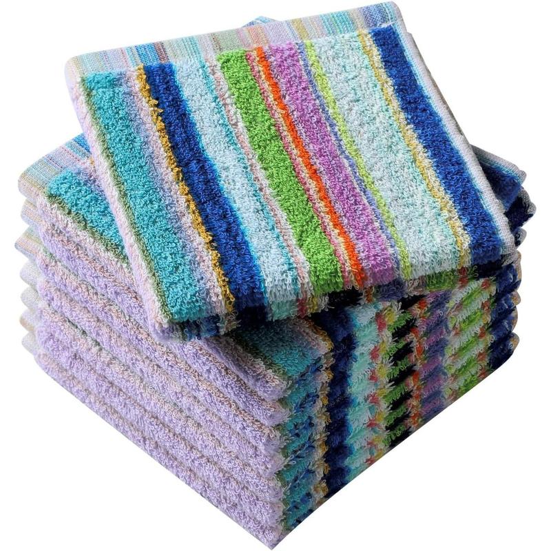 Kitchen Dishcloths for Washing Dishes, Ultra Absorbent Dish Rags, Cotton Cleaning Cloths Pack of 8, 12x12 Inches (Mix-1, 12x12 inch)