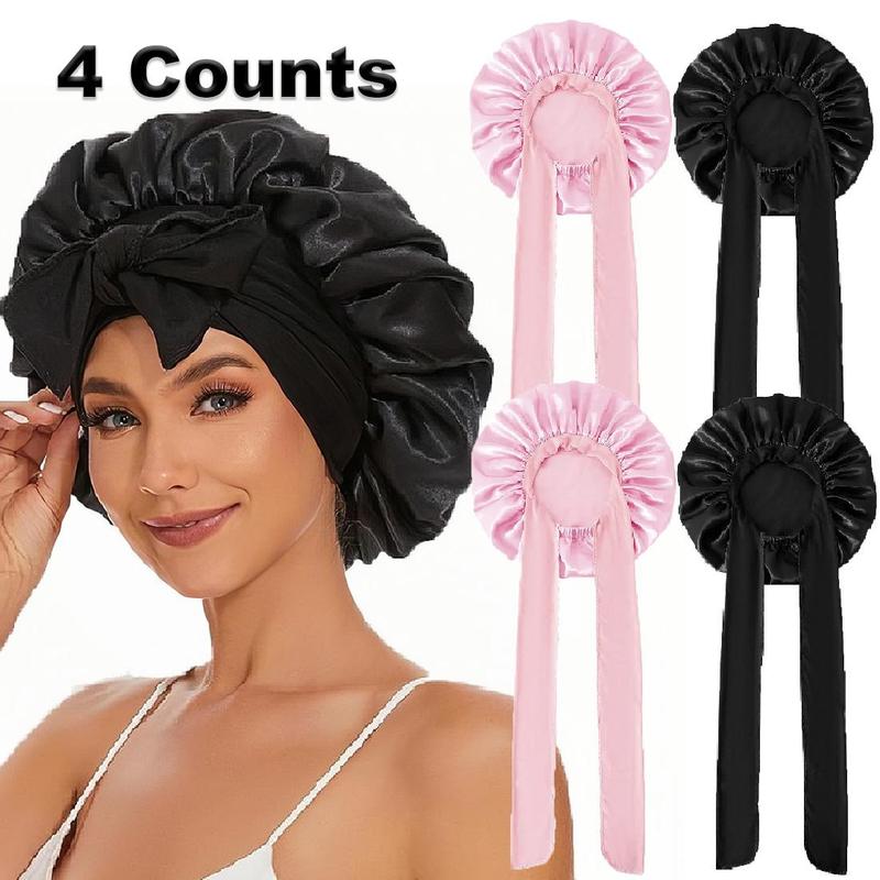 Solid Color Hair Bonnet, 4 Counts set Wide Band High Elasticity Hair Bonnet, Fashionable Sleeping Bonnet for Women & Men, Heatless Styling Tools