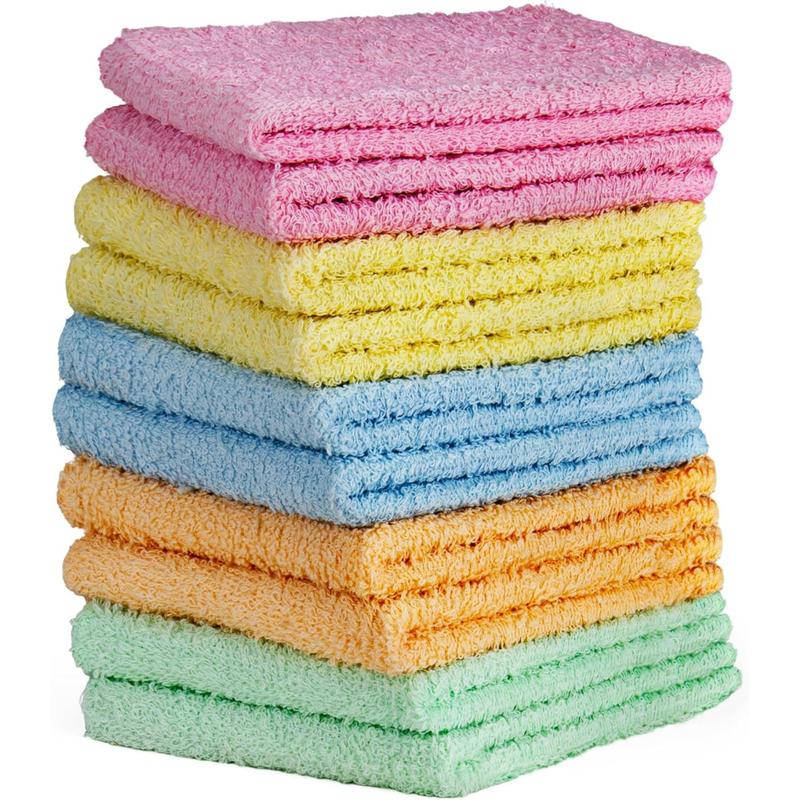 10 Pack Cotton Wash Cloth,Soft, 12 x 12 inch Absorbent, Machine Washable Washcloths, Assorted Colors (10 Pack)