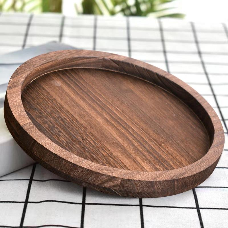 Wooden Candle Holder Tray, 1 Count Round Serving Tray, Multifunctional Storage Tray for Home Kitchen Living Room Dining Room