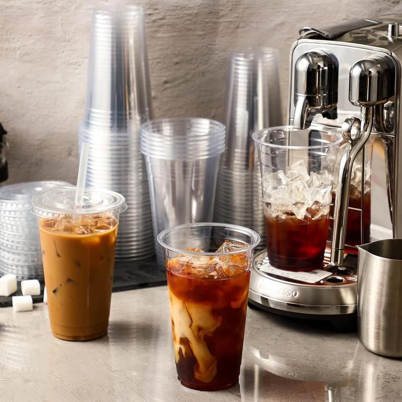 120 Sets - 20 oz Clear Plastic Cups with Lids, Disposable Cups With Straw Slot Lids for Cold Drinks, Milkshake, Smoothie, Iced Coffee and TO-GO Drinkings