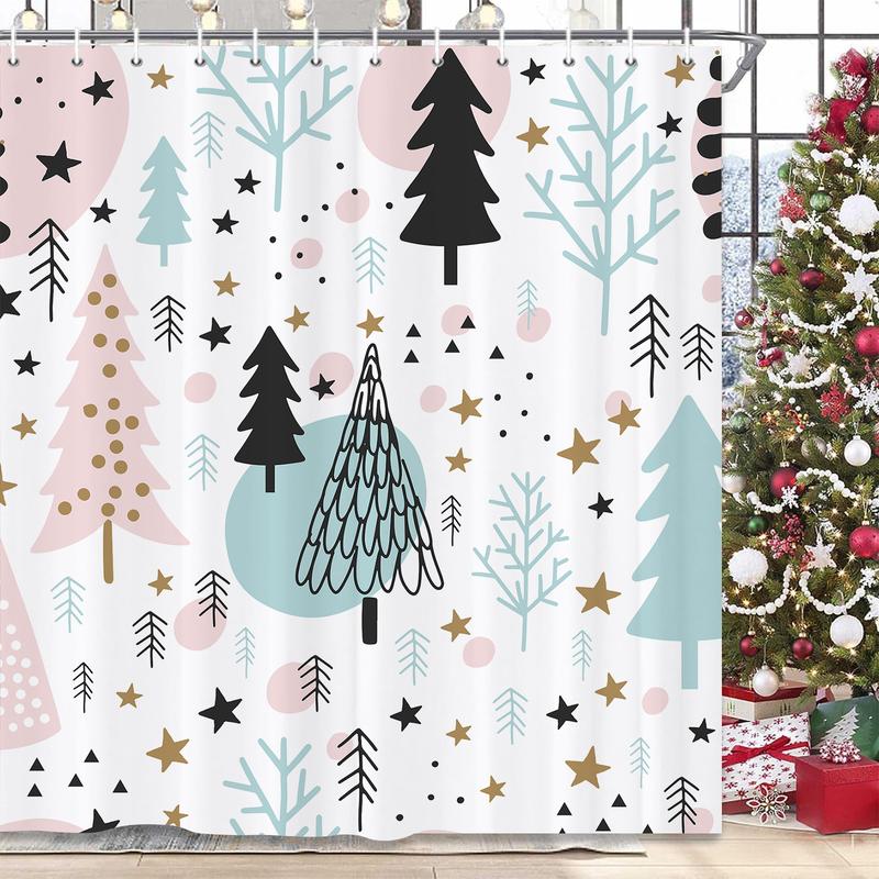 PAUSEBOLL Christmas Shower Curtain, Christmas Tree Shower Curtains for Bathroom Decor, Winter Holiday Shower Curtain, Xmas Pine Fabric Cloth Bath Curtain 72x72 Inch