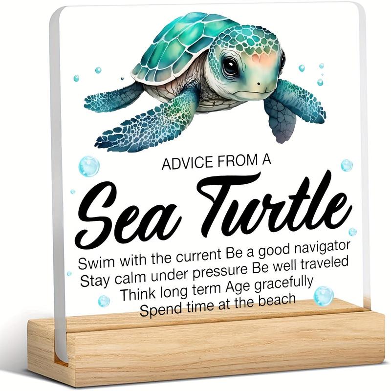 Sea Turtle Pattern Decorative Sign with Wooden Stand, Creative Acrylic Desk Decoration, Desk Ornament for Home Office School Dormitory, Motivational Gift for Women