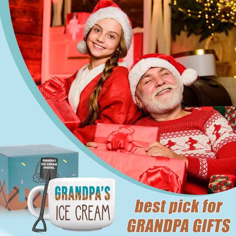 Grandpa Xmas Gifts from Grandkids, Grandfather Christmas Stocking Stuffer, Holidays Birthday Grandpa Gifts from Grandchildren, Novelty Grandpa Ceramic Bowl gift for Ice Cream Lover