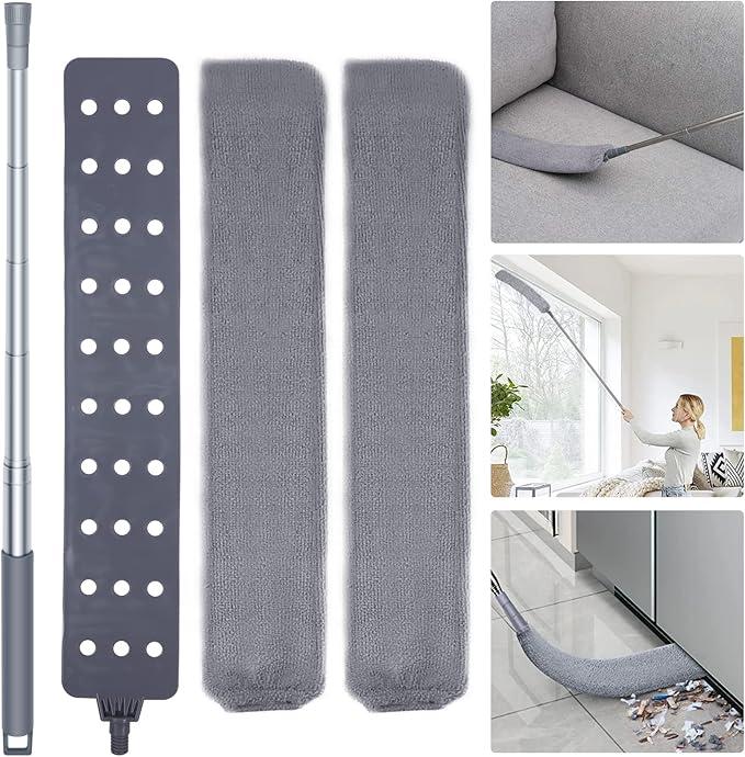 Retractable Gray Crevice Duster  Duster Brush with Extension Wand (36 to 52 inches) Multifunctional Crevice Cleaning Duster Retractable Microfiber