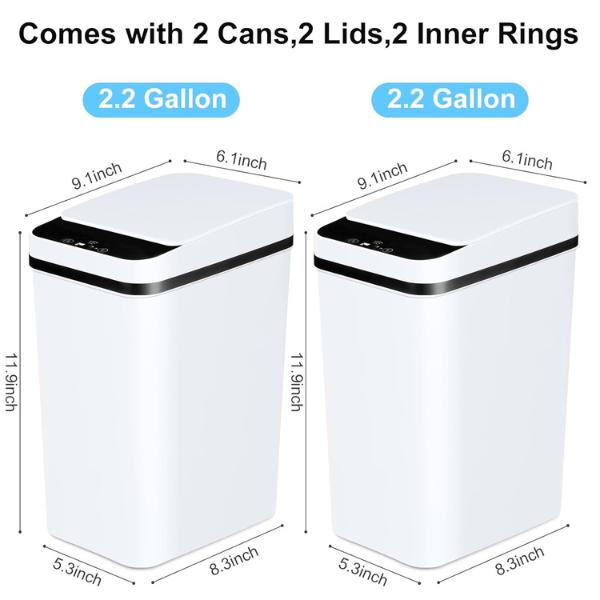 2 Pack 2.2 Gallon Bathroom Trash Cans With Lid Touchless Automatic Motion Sensor Small Slim Garbage Can