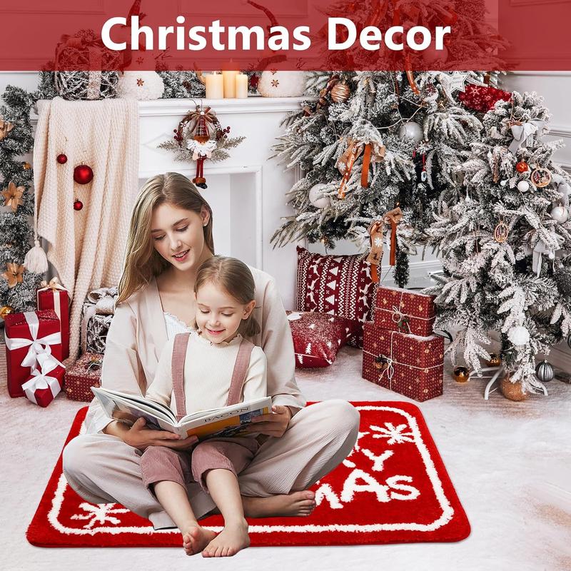 Christmas Bathroom Rugs Red Snowflake Bath Mat Bathtub Kitchen Rug for Christmas Decor