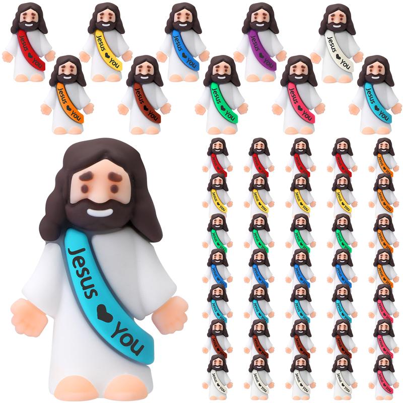 Little Jesus Figures 50Pcs Cute Jesus ornament Mini Jesus Statue with Slogan Creative Religious Party Gift for Family Friend Christmas Christian Baptism Gifts