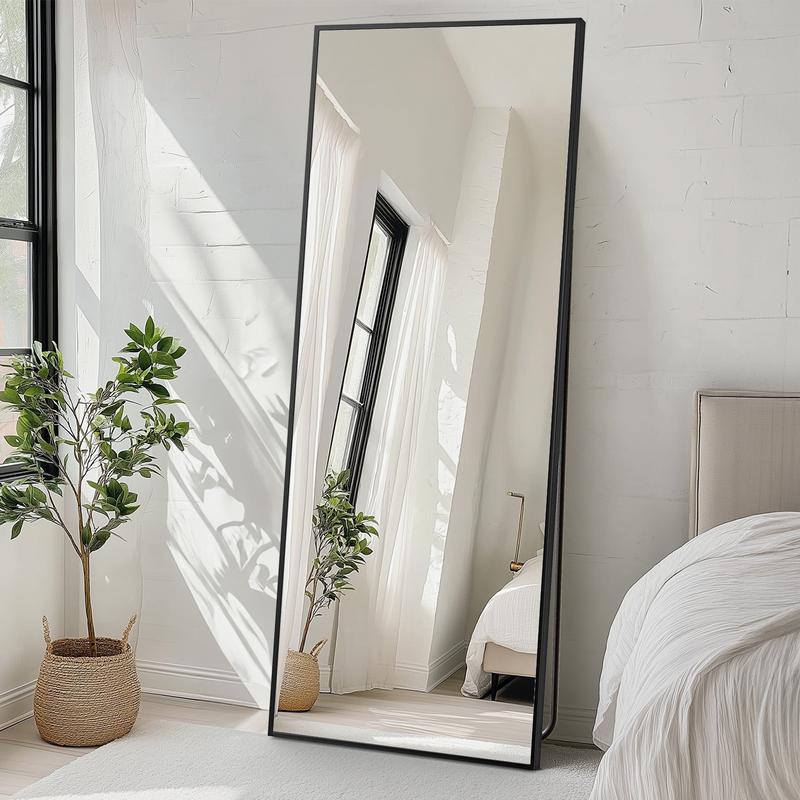 71x26IN Full Length Mirror, Standing Hanging or Leaning Against Floor Tempered Mirrors Wall-Mounted Full Body Dressing Mirror with Aluminum Alloy Frame for Living Room, Bedroom, Black Arched 71