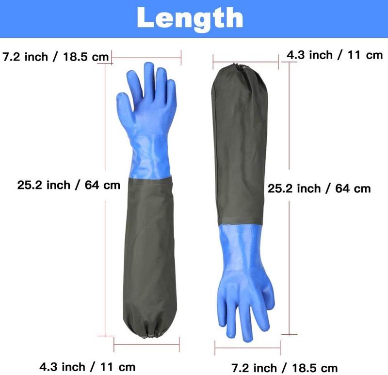 Long Rubber Gloves Elbow Length  Resistant Gloves with Cotton Lining  Gloves, 25 inches, Large