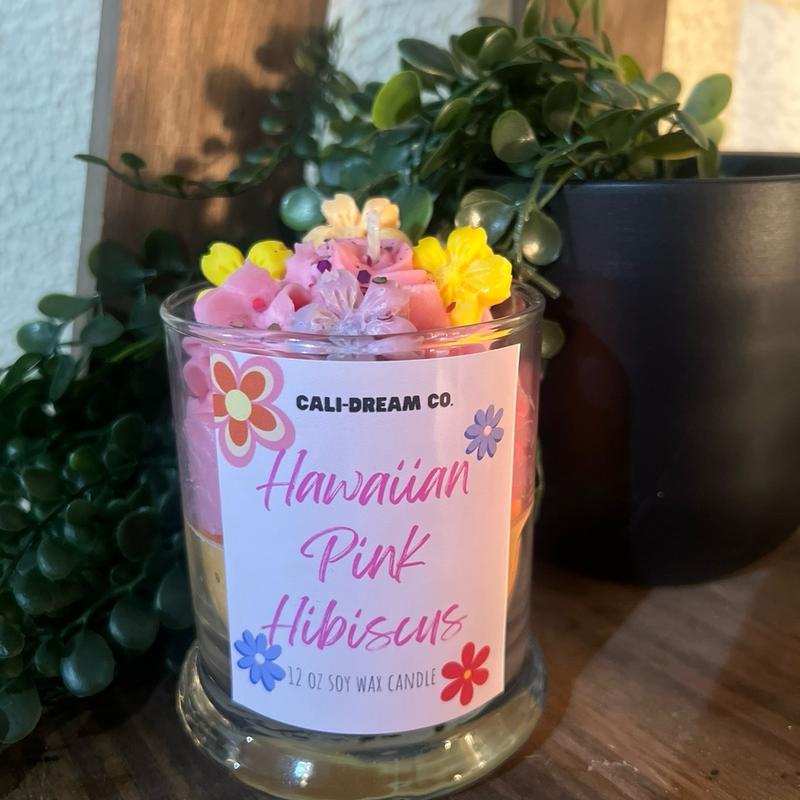 Hawaiian pink Hibiscus candle