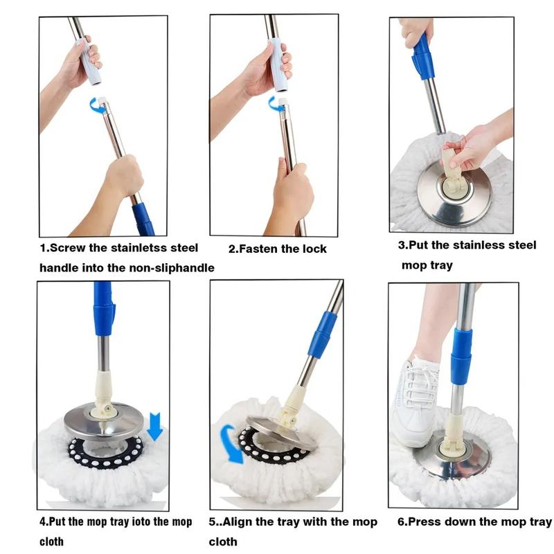 Spin Mop and Bucket Wrings Set with 3 Microfiber Refills, 61'' Adjustable & ExtendableStainless Steel Pole Rod Household Cleaning Plastic items Box