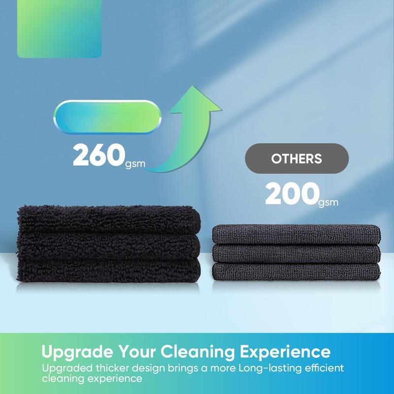 Microfiber Cleaning Cloth Black, 12 Pack Premium Microfiber Towels for Cars, Lint Free, Scratch-Free, Highly Absorbent, Reusable Cleaning Rags for Car, Household, Kitchen, 11.5