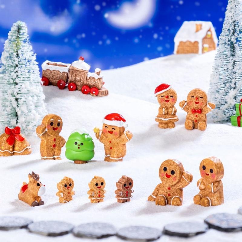 Christmas Cute Gingerbread Man Decoration, 30 50pcs Random Style Mini Resin Ornament, Micro Landscape Decoration Items, Desktop Decoration for Home & Office