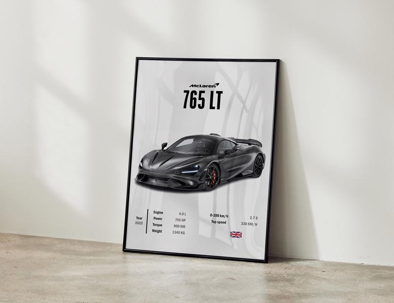 McLaren 765 LT Poster, McLaren Poster, Supercar Wall Art, Luxury Car Poster