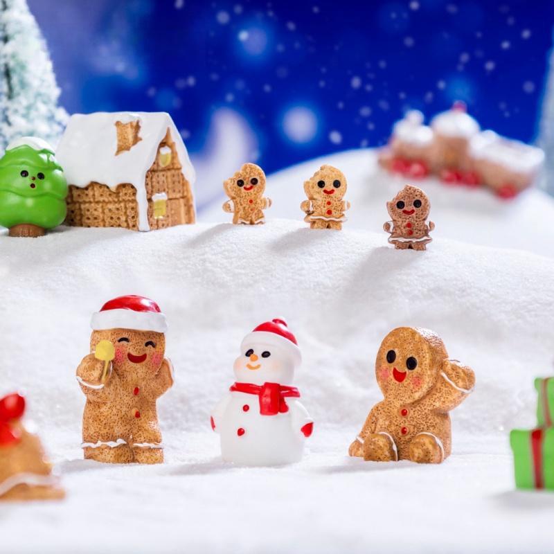 Christmas Cute Gingerbread Man Decoration, 30 50pcs Random Style Mini Resin Ornament, Micro Landscape Decoration Items, Desktop Decoration for Home & Office