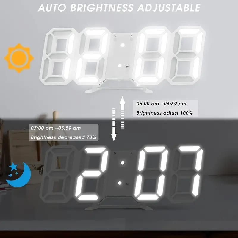 Modern 3D LED Digital Clock, USB Powered Alarm Clock with Night Light, Adjustable Brightness Clock for Desk or Wall, Perfect for Bedroom Decor