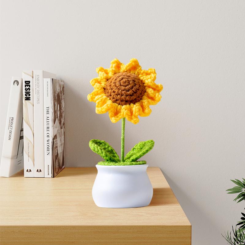 Handmade Crochet Bouquet Potted Flowers, Artificial Flower Potted Plant, Knitted Artificial Forever Flowers with Exquisite Pot Decor Decorative Fruit Decoration Gift Ornaments