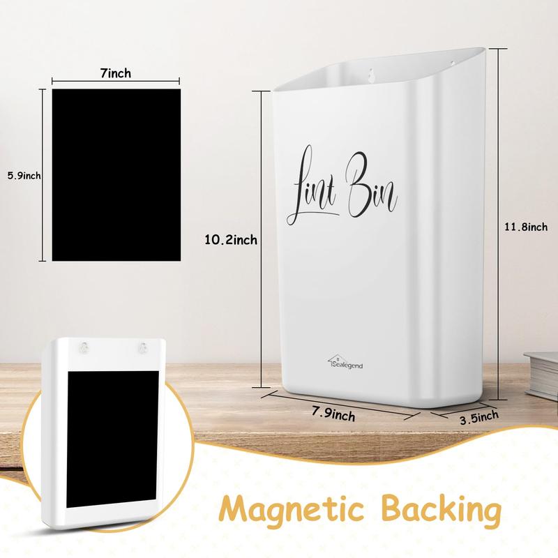 Magnetic Lint Bin Lint Trash Can for Laundry Room Organization and Storage Dryer Lint Bin Decor Wall Mounted Space-Saving, Gray White Light Plastic