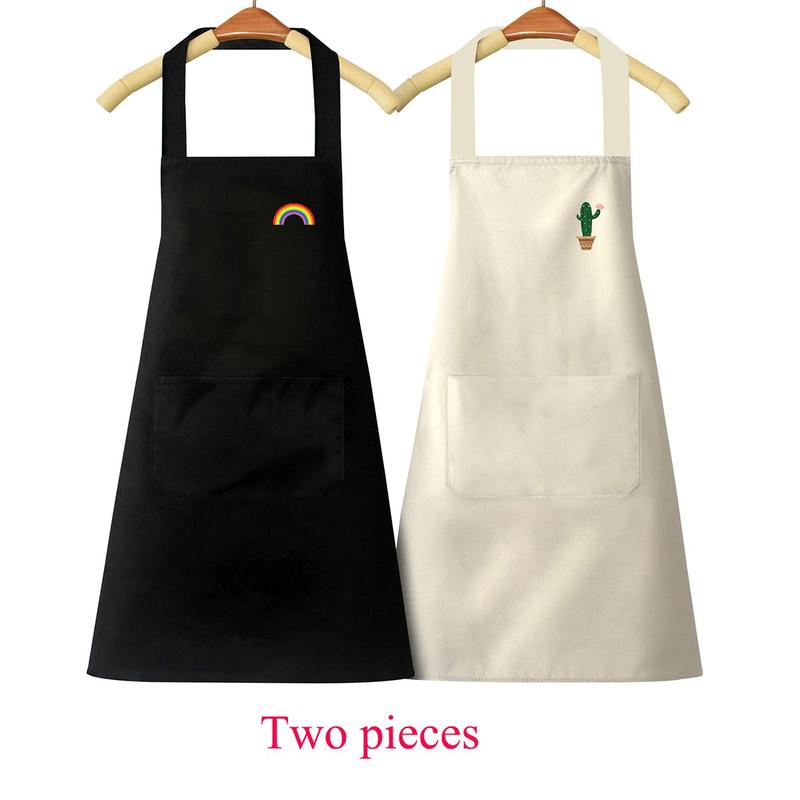 Cactus & Rainbow Pattern Apron, 2pcs Waterproof & Oil-proof Apron with Hand Pockets, Kitchen Cooking Apron for Men & Women