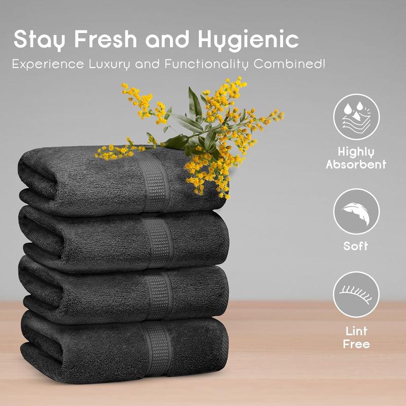 4-piece large high-quality cotton bath towel set, suitable for sensitive skin and daily use - soft, quick drying, and strong water absorption, suitable for bathrooms, gyms, hotels, and spa centers -30 inches X 52 inches - gray