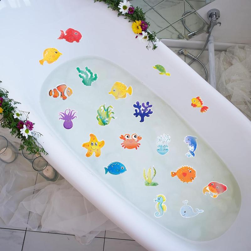 Bathtub Non-Slip Stickers for Shower - 20 PCS Large Anti-Slip Cute Sea Creature Stickers with Scraper for Kids Bath Tub and Slippery Shower Floor, Perfect Bathroom Decor