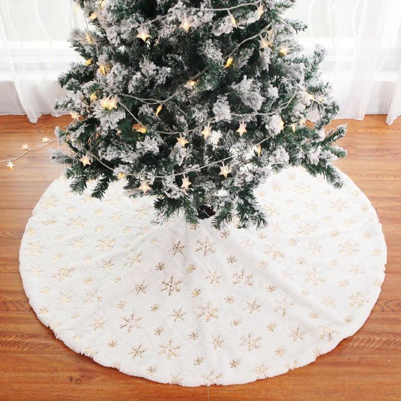 Christmas Tree Skirt, 1 Count Glitter Snowflake Sequin Plush Tree Skirt, Festive & Party Supplies for Home Party Decoration