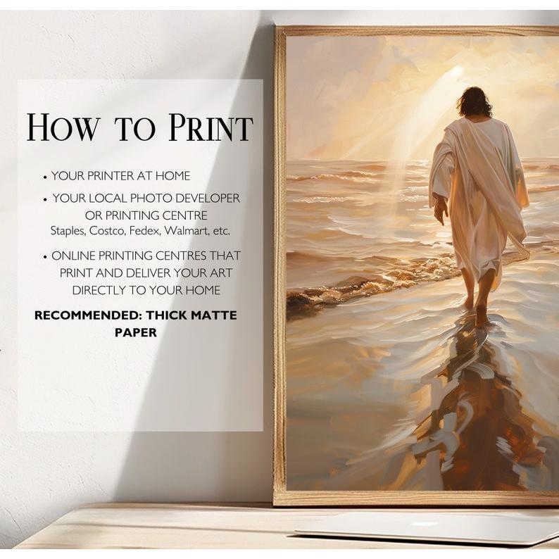 Jesus Christ Walking on Water, Christian Art, Digital Jesus Portrait, I Will Walk With Christ LDS, Jesus Oil Painting, Bible Verse Wall Art URJD3