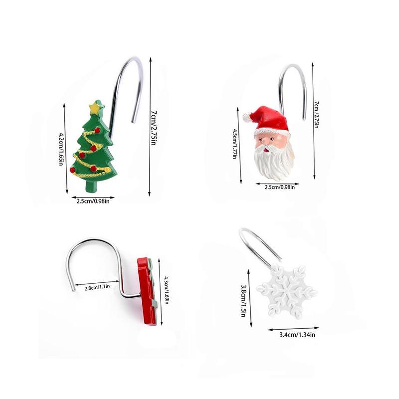 Christmas Themed Shower Curtain Hook, 12pcs set Cute Santa Claus & Snowflake & Gift Box Design Shower Curtain Hook, Bathroom Accessories for Home Salon Dormitory Hotel