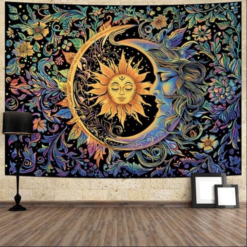 Sun & Moon Pattern Tapestry, 1 Count Mysterious Flower Hanging Carpet, Home Decor for Bedroom, Living Room, Dormitory Wall