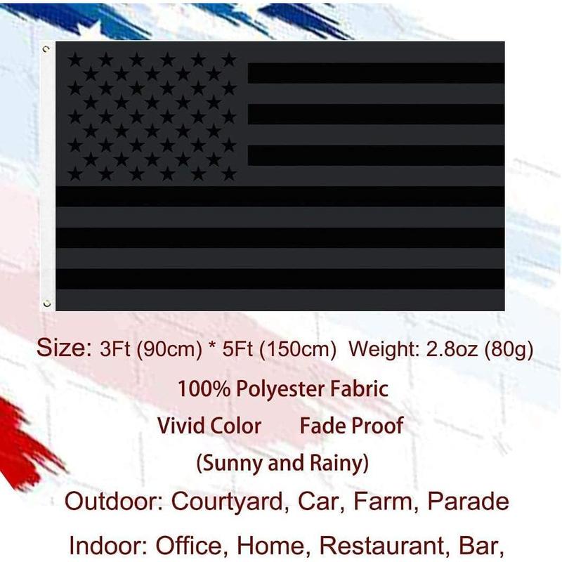 All Black American Flag 3x5 Ft - Double Sewn and Fade Proof Black USA US America Flags For All Weather Indoor Outdoor Banners Cartoon