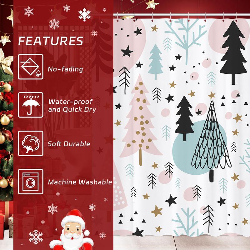 PAUSEBOLL Christmas Shower Curtain, Christmas Tree Shower Curtains for Bathroom Decor, Winter Holiday Shower Curtain, Xmas Pine Fabric Cloth Bath Curtain 72x72 Inch