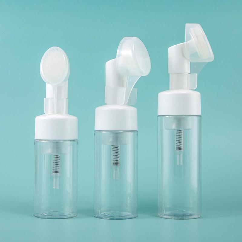 Clear Empty Facial Cleaner Foaming Bottle, Refillable Soap Foaming Bottle with Cleaning Brush Head, Mousse Foam Bottle Pump Dispenser Foamer Bottle, Travel Dispenser Bottle, Makeup Tool, Skincare Tool